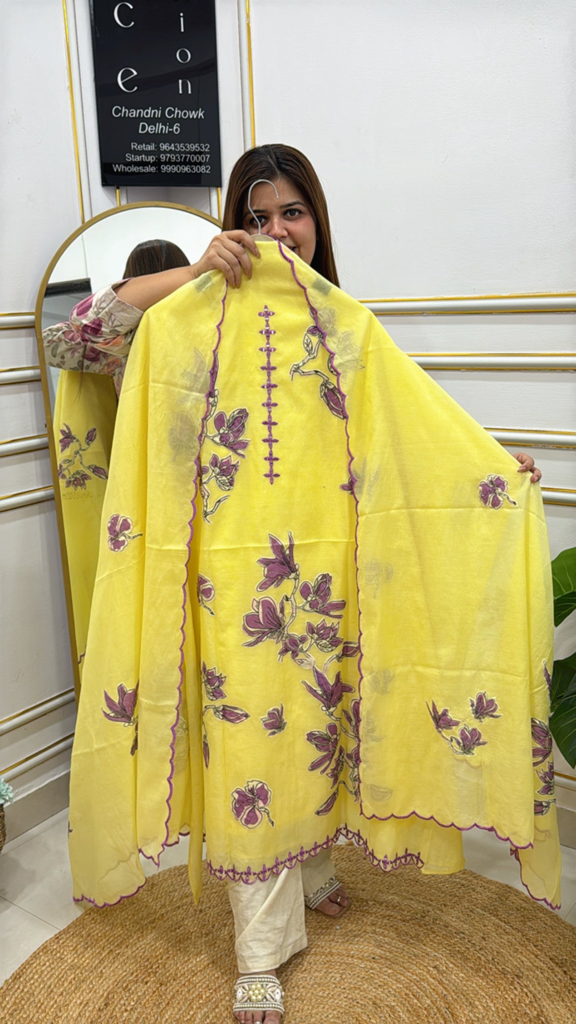 Yellow Chiffon Dupatta with Floral Embroidery from The Grace Fashion, Ideal for Ethnic Wear
